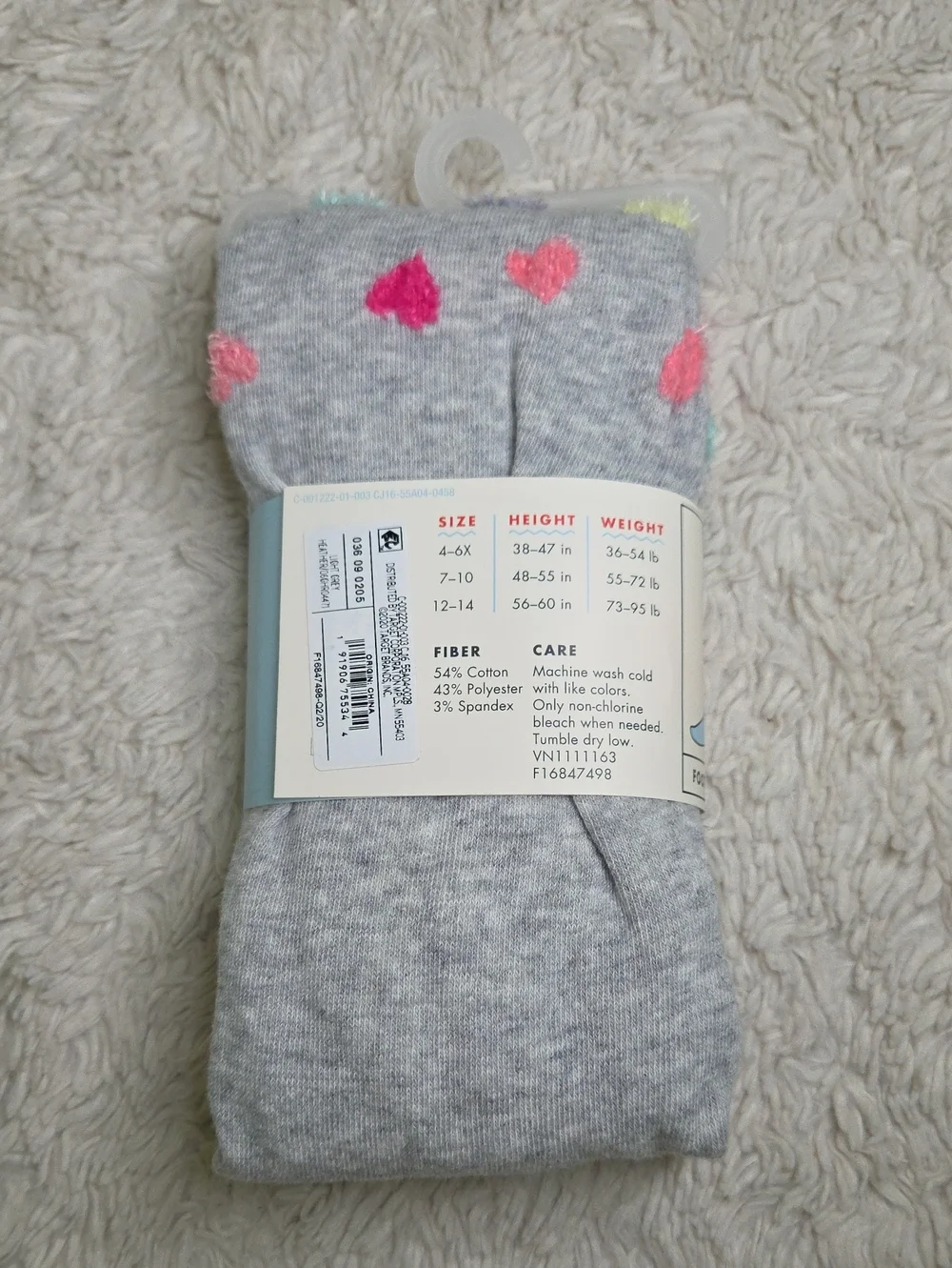 Cat & Jack Girls Multicolor Hearts Cotton Tights Sz 12/14 NWT